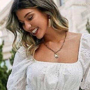 Urban Romantics Vintage White Eyelet Puff Sleeve Smocked Peplum Babydoll Top.